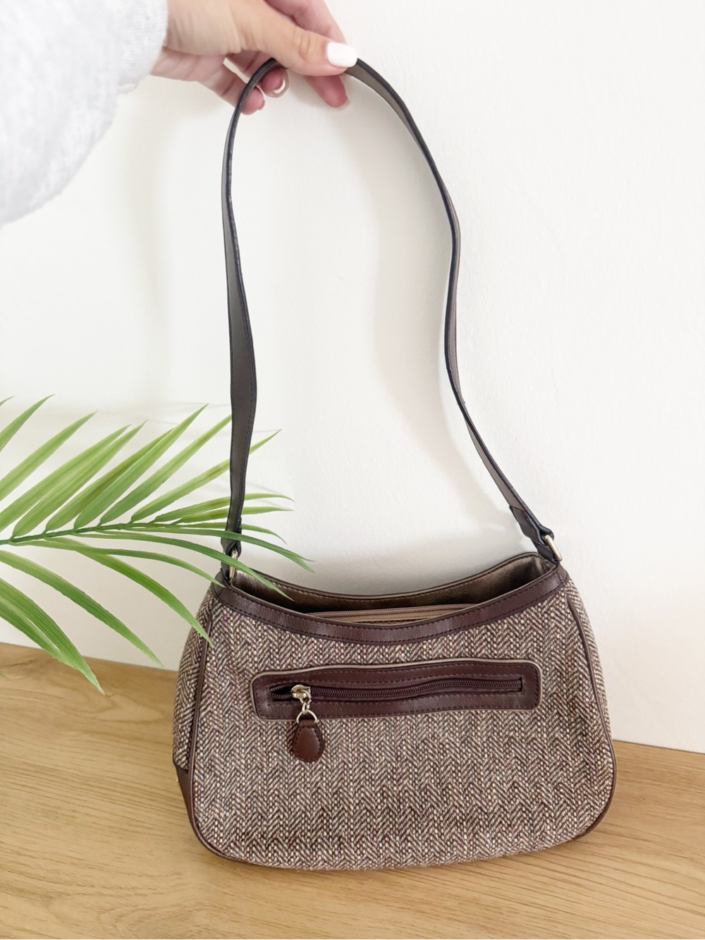 Vintage Wool Tweed Liz Claiborne Brown 90s Shoulder Bag Purse